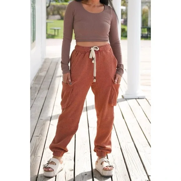 POL Brick Waffle Knit Regular Fit Waffle Knit Cotton Joggers - Picture 8 of 10